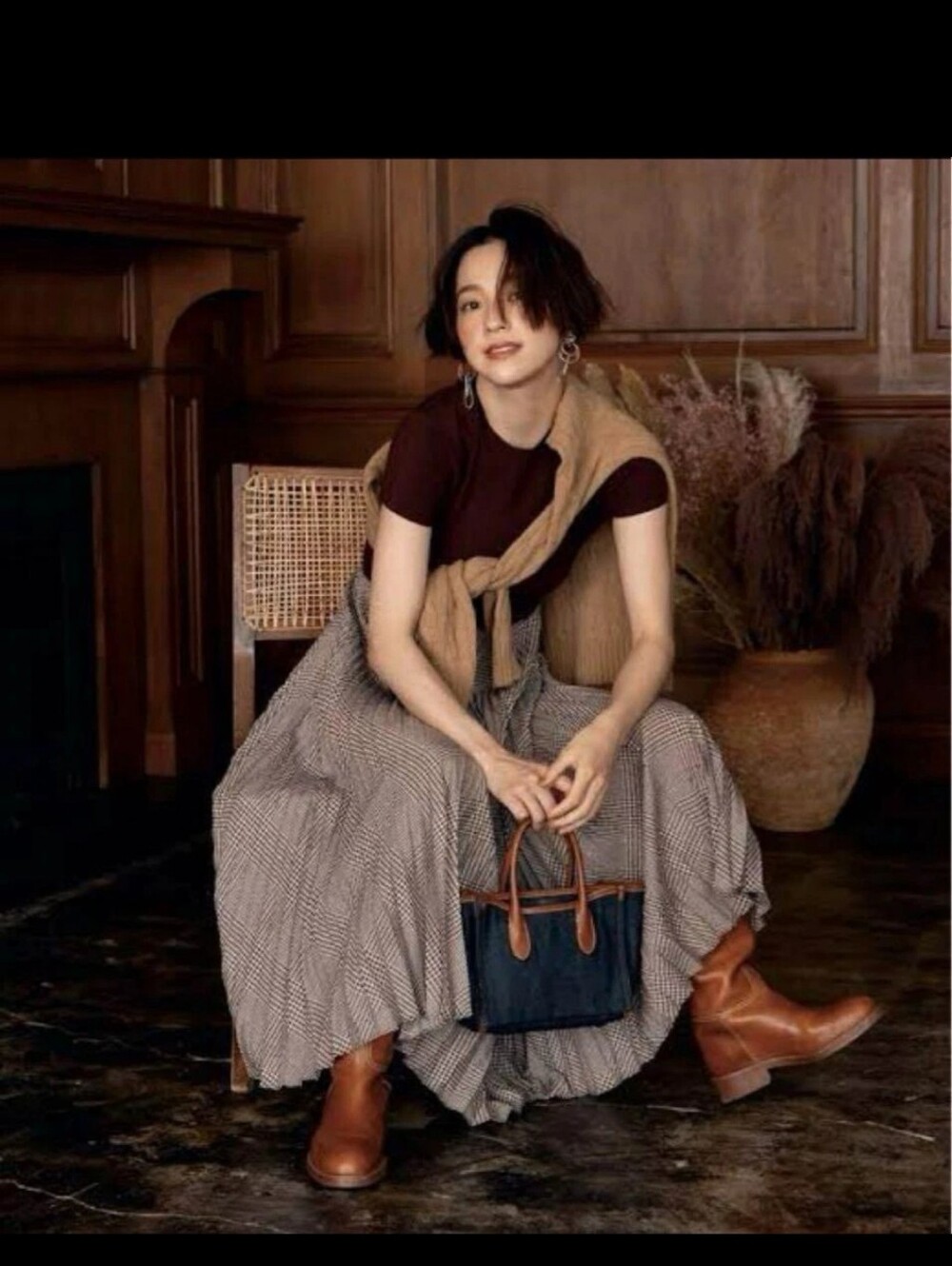 POLO RALPH LAUREN Short Sleeve Pleated Long Dress With Brown Wool Top Small